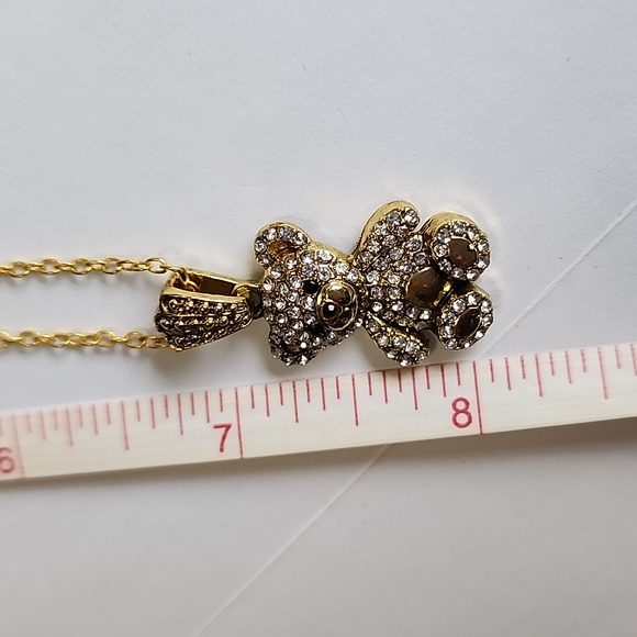 Bear Pendant Yellow Gold Tone Necklace Rhinestone - Picture 7 of 7